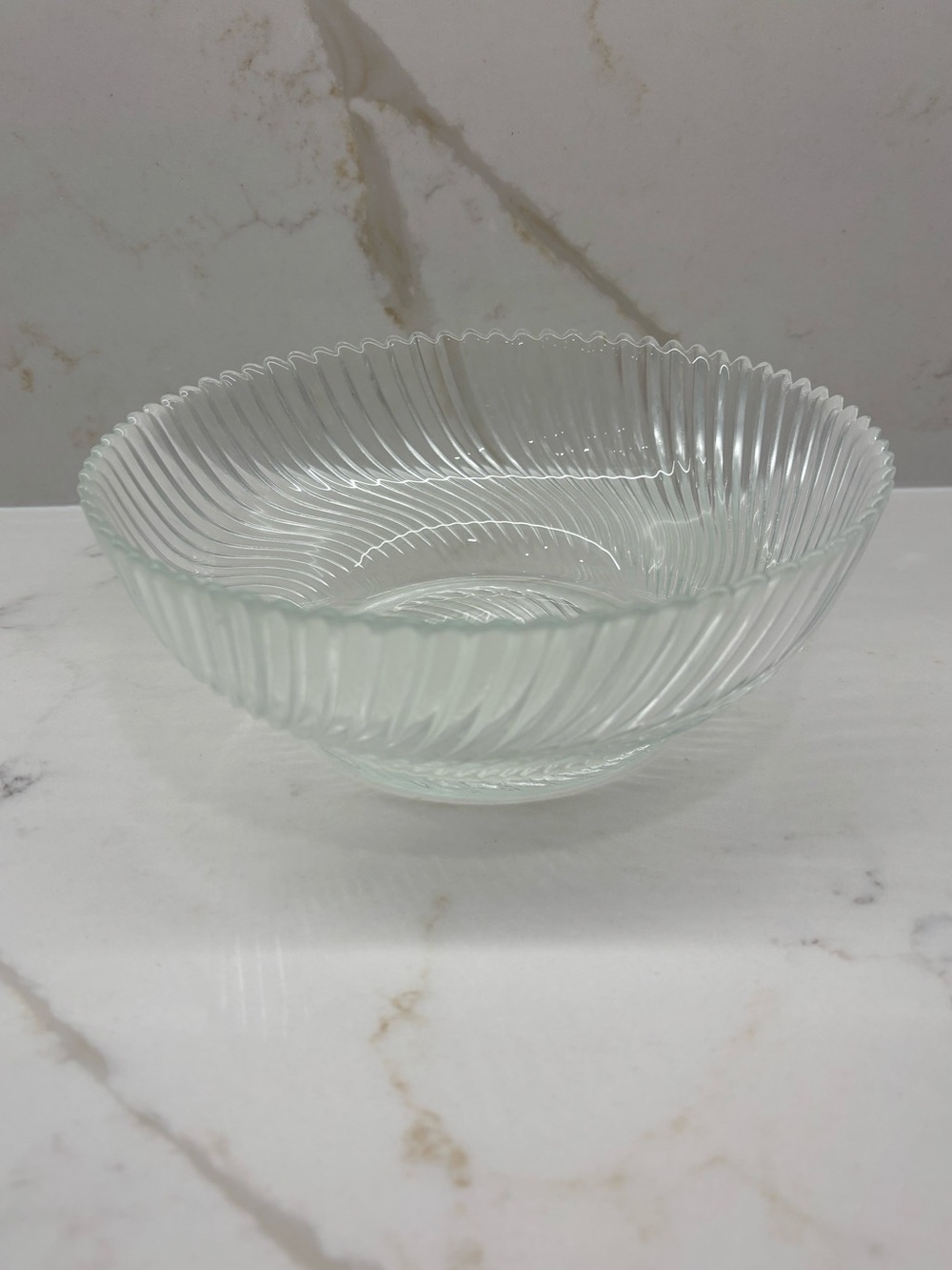Vintage Clear Glass Serving Fruit Bowl Ribbed Swirl Pattern | Made in France